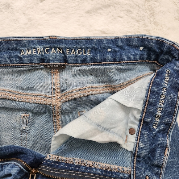 AMERICAN EAGLE AEO CURVY HI-RISE JEAN DENIM SHORTS SUPER STRETCH 10 DISTRESSED - Picture 4 of 8